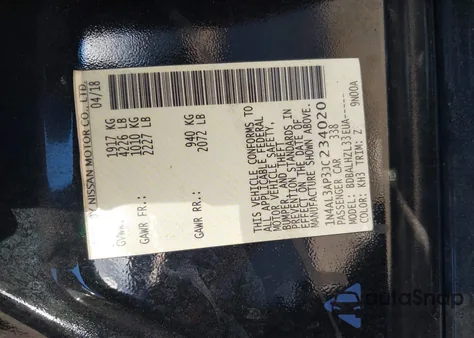 2018 Nissan Altima 2.5 Sr z USA, uszkodzony, nr VIN 1N4AL3AP3JC234020